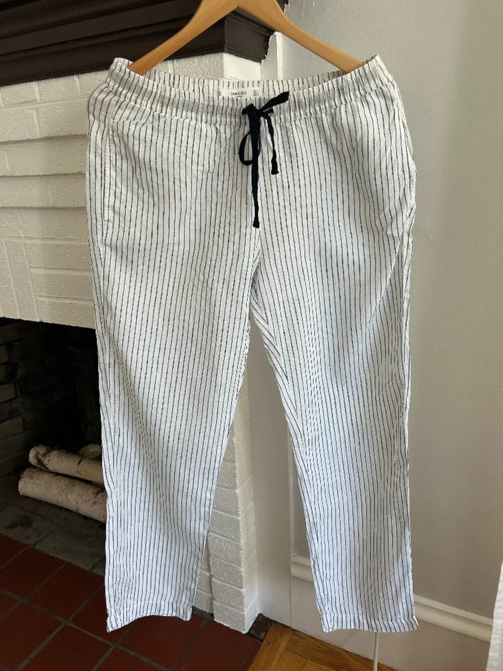 Mango Linen Grey and White Stripes Pants Size M